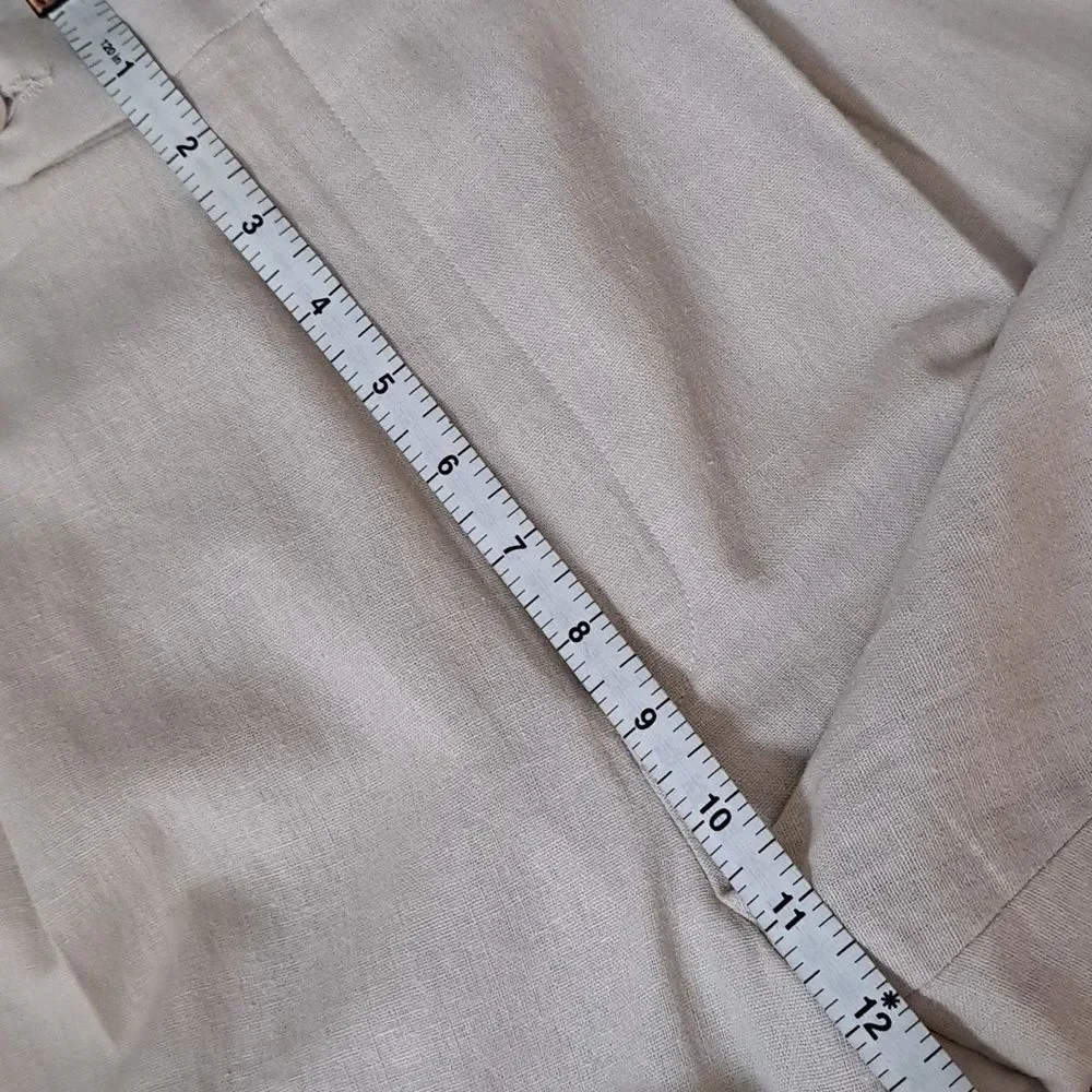 Britches by Samtex Men's Linen Blend Cream Pants 34x32 Front Pleats Cuffed Hem